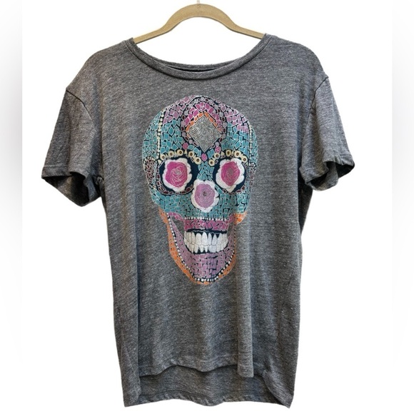CHASER Day of the Dead colorful skull Cotton Blend Tshirt in grey, Medium - Picture 3 of 7